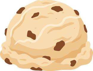 Flat Style Delicious Chocolate Chip Cookie Dough Ice Cream Scoop Dessert