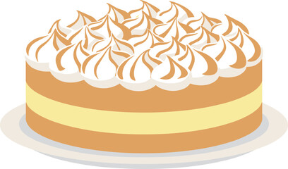 Simple Round Cake with Meringue Topping Dessert Pastry Food Illustration