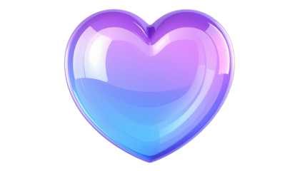 Gradient heart shape with purple to blue colors, highly reflective, on black background