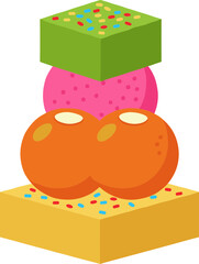 Isometric Delicious Dessert Stack Illustration with Cake and Candy