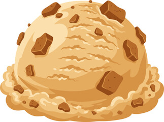 Delicious Cartoon Style Ice Cream Scoop with Cookie Pieces Food Illustration