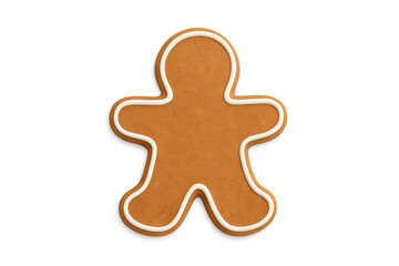 Obraz premium Gingerbread cookie man decorated with white icing, symbolizing christmas holiday baking and sweet winter treats