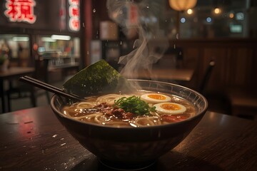 “Steaming Japanese Ramen Bowl with Egg, Noodles, and Broth — Authentic Asian Comfort Food”