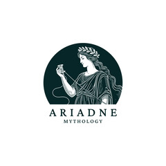 Elegant vector illustration featuring a woman, possibly the Greek figure Ariadne, holding a strand of thread pulled from a large spool.