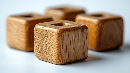 Wooden Toy Blocks Four Cubes with Square Openings on a White Background