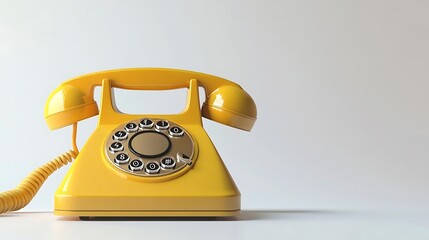 Yellow Corded Phone with Rotary Dial and Handset on White Surface