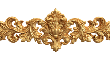 Detailed Gold Baroque Ornament Design on Transparent Background Intricate Floral and Scrollwork Pattern Rich Golden Hue Classic Style Decorative Element Art and Design, PNG