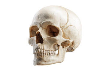 Naklejka premium Detailed Human Skull Anatomy Bone Structure in Cream Color on Transparent Backdrop Medical Forensic Science or Halloween Theme Still Life, PNG