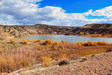Late October Fall Foliage on the Bighorn Lake near the Entrance to Bighorn Canyon National Recreation Area in Wyoming.