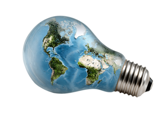 Earth Globe Inside Light Bulb on Transparent Background Conceptual Image of Environmental Awareness and Sustainable Energy Resources, PNG