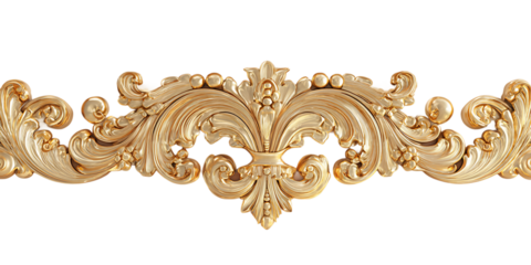 Elaborate Golden Filigree Ornament on Transparent Backdrop Intricate Carvings and Fine Details Baroque Style Floral Accents Rich Gold Tone Design Element, PNG