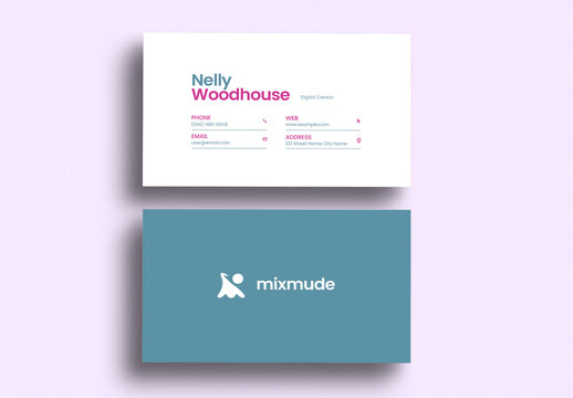 Minimalist Pink and Teal Digital Creator Business Card Design