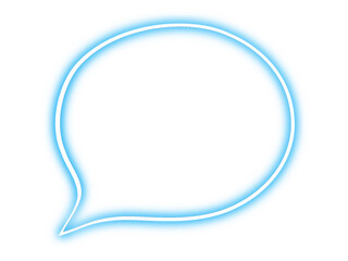 A glowing light blue neon speech bubble icon on a dark background. Perfect for digital chat, social media, or modern communication-themed designs.