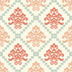 Elegant Damask Floral Seamless Pattern with Ornate Scrolls