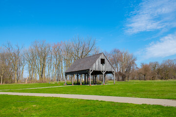 Obraz premium River Raisin National Battlefield Park is the site of Battle of Frenchtown in War of 1812 in city of Monroe in Monroe County, Michigan MI, USA. 