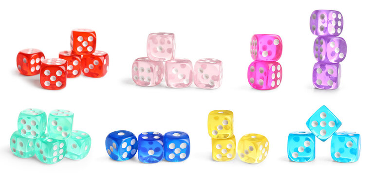 Set of many dices on white background