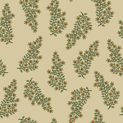 Seamless floral pattern with blooming branches. Folk style. On light background.