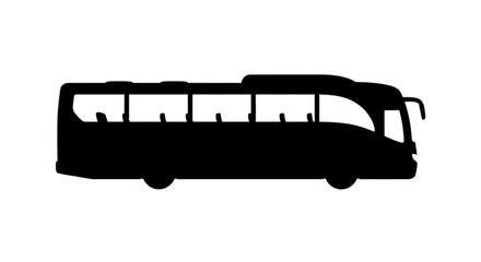 Silhouette depiction of a passenger bus with visible windows and wheels on a white background view
