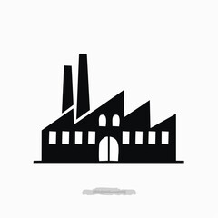 Stylized black vector silhouette of an industrial complex with multiple factory buildings, smooth simple lines, white background, editable for modern logo design
