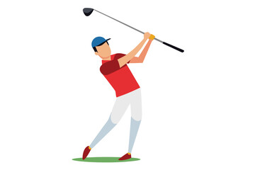 A golfer in red shirt swinging golf club sport concept