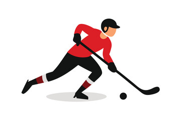 Ice hockey player in red uniform skating with puck sport