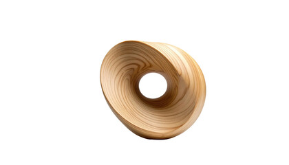 Wooden torus, hollow center, wood grain visible, isolated against a black background, soft light highlights curves and texture