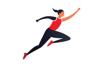 A determined woman in sportswear sprints forward, embodying speed and athleticism