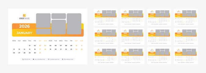 Calendar 2026, desk calendar 2026, office calendar design