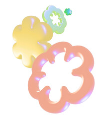 3d holographic flower-shaped rings on pastel donut forms