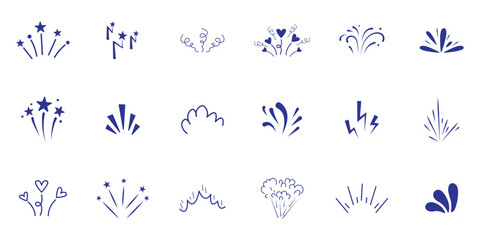 line sparkle vector set, comic style decorative lines, burst effects, and dynamic radial patterns. Hand drawn pop surprise line frame for title headline illustration. Doodle vector illustration. 