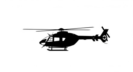 Silhouette of a helicopter with rotor blades and tail rotor on a white background design element