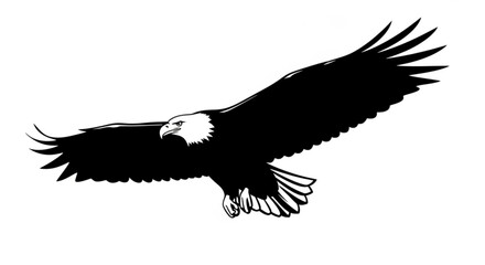 Obraz premium A majestic bald eagle soars through the sky with its wings spread wide in monochrome illustration