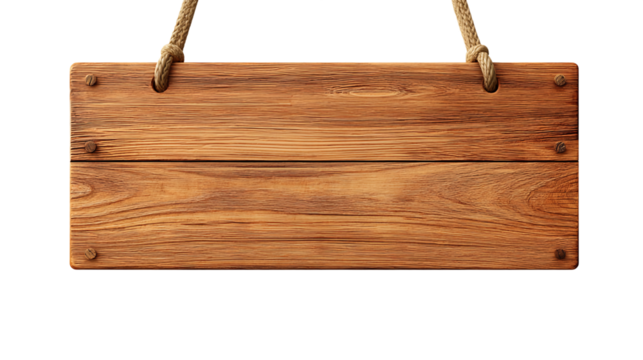 Hanging Blank Wooden Sign With Brown Wood Grain Texture Transparent Background Template For Message Or Advertisement Isolated For Mockups And Design, PNG