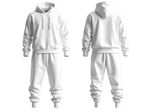 White blank hoodie tracksuit mockup front and back views for apparel designers, branding, print template, presentations, and custom fashion projects.