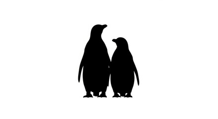 Naklejka premium Two penguins standing side by side in silhouette against a white background in a simple illustration