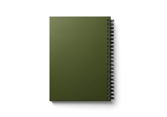 Closed green spiral bound notebook on a white background