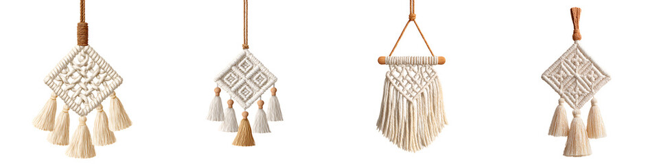 Macrame Wall Hanging Collection: Boho Home Decor, White Cotton Rope