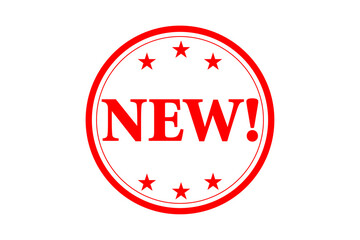 NEW! - NEW! text written on Red Rubber Stamp 
