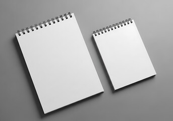 Two blank spiral bound notebooks on a gray surface