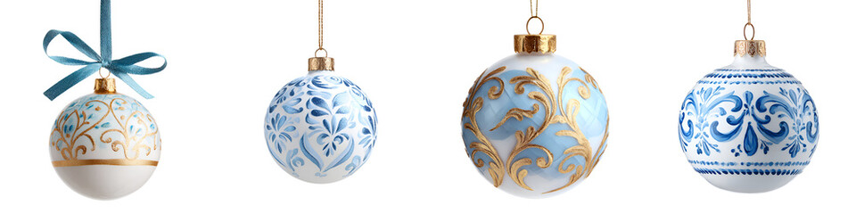 Set of Blue and Gold Decorative Christmas Ornaments