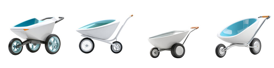Modern Minimalist Wheelbarrows on White Background