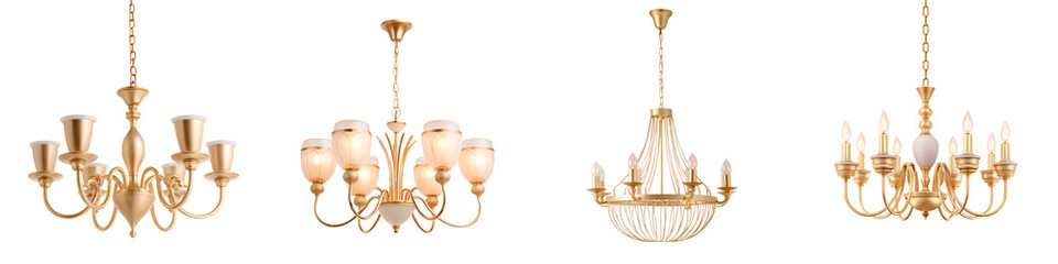 Golden Chandeliers Collection: Elegant Lighting Fixtures on White