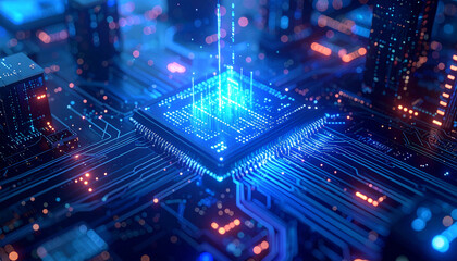 Obraz premium Digital Nexus: A detailed macro shot reveals the intricate architecture of a central processing unit (CPU).