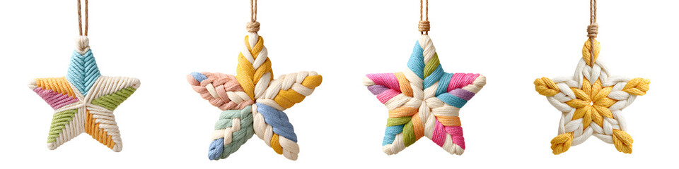 Colorful Star Ornaments on White Background