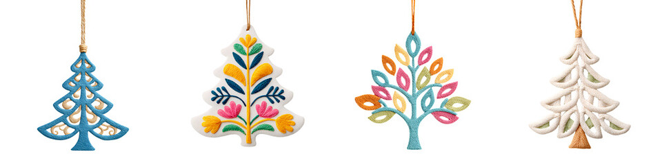 Colorful Decorative Christmas Tree Ornaments Isolated on White Background