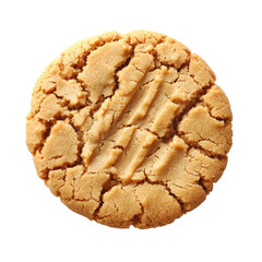 A single peanut butter cookie with a cracked, textured surface.