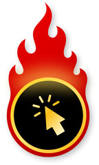 Shiny Gold Computer Mouse Icon with Flames for Cyber Monday Electronics Sale