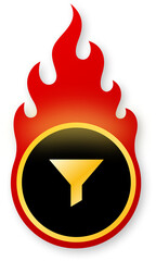 Shiny Gold Filter Icon with Flames for Sorting Black Friday Sale Deals