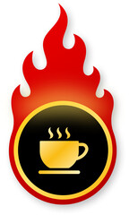 Shiny Gold Cafe Icon on Fire for Black Friday Hot Coffee and Food Deals