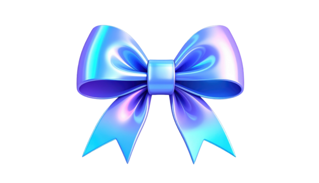A shiny blue, satin bow sits on a black background, with soft, glowing highlights and deep, cool-toned shadows